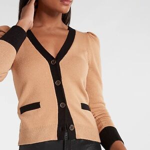 Express Women's Tan and Black Cardigan Sweater